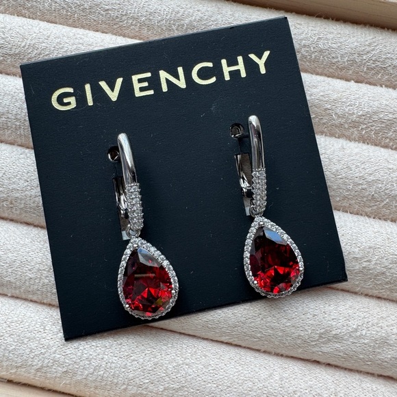 Givenchy Garnet Silver Plated Cubic Zirconia Teardrop Earrings - Picture 2 of 4